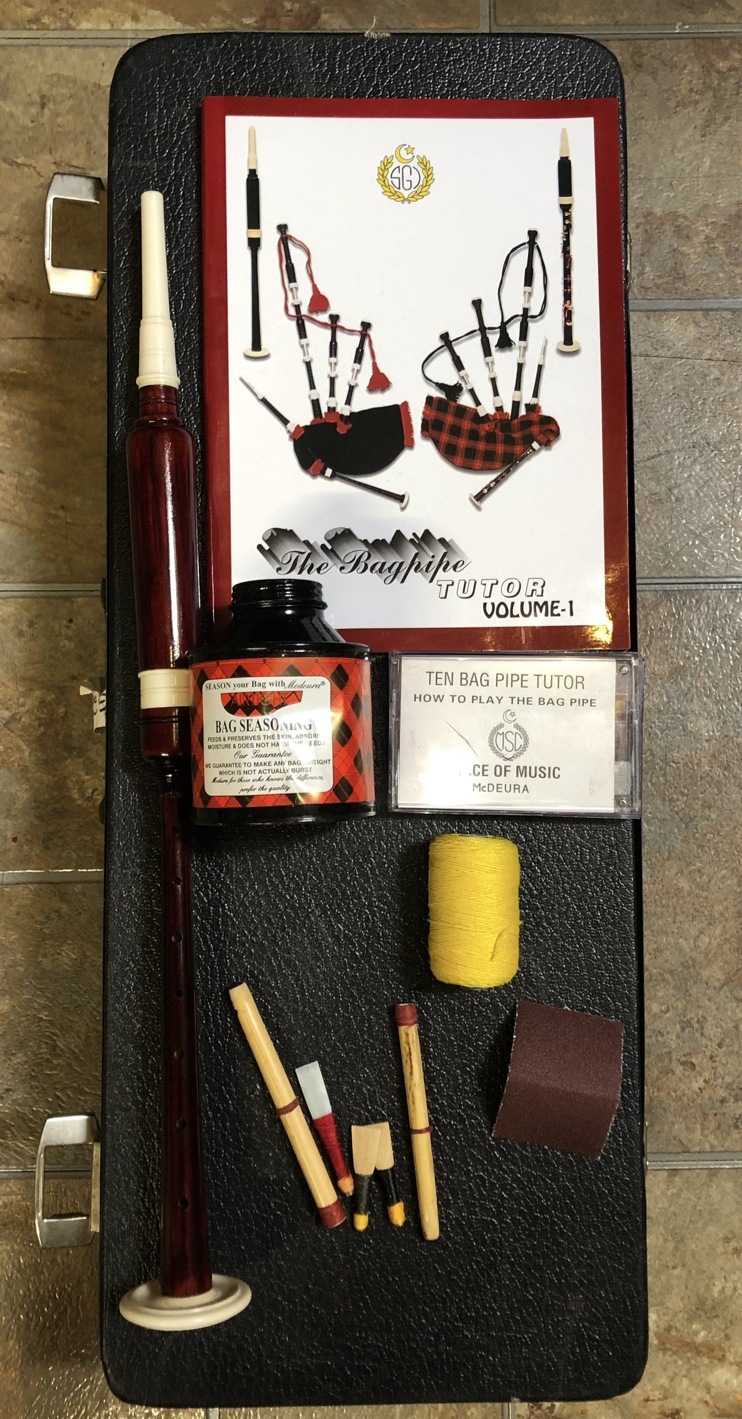 Highland Pipes Full Size Bagpipes Kit, Rosewood with Case, Instructions, and More Bagpipes Lark in the Morning