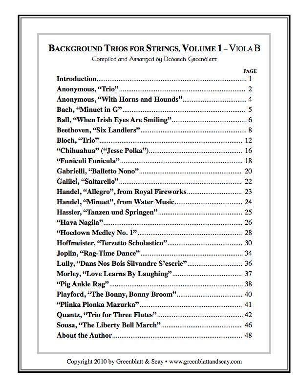Background Trios for Strings Vol. 1 - Viola B Media Greenblatt & Seay