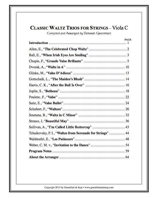 Classic Waltz Trios for Strings - Viola C Media Greenblatt & Seay