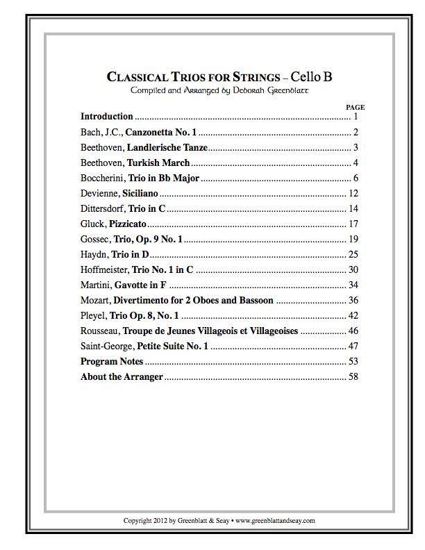 Classical Trios for Strings Cello B Media Greenblatt & Seay