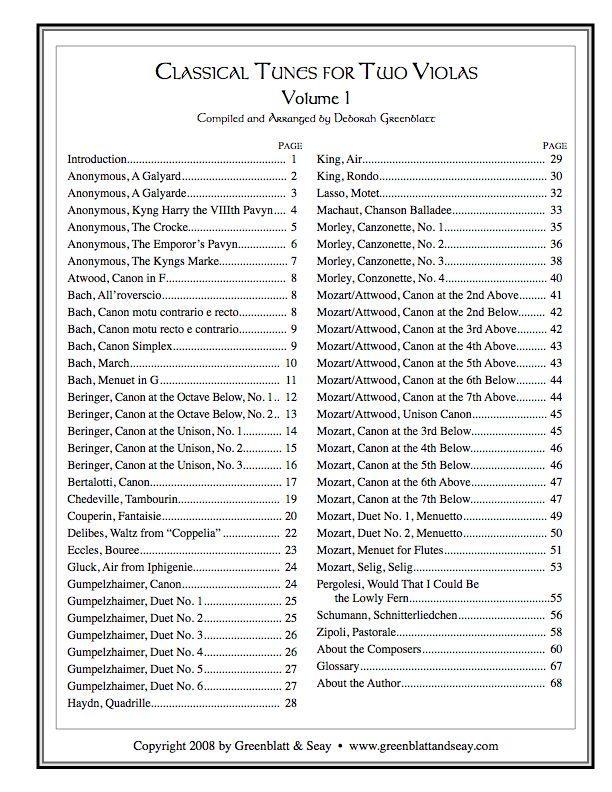 Classical Tunes for Two Violas, Volume 1 Media Greenblatt & Seay