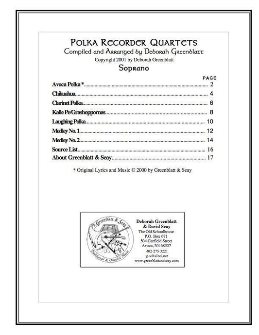 Polka Recorder Quartets - Parts Media Greenblatt & Seay