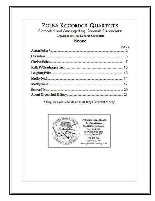 Polka Recorder Quartets - Score Media Greenblatt & Seay