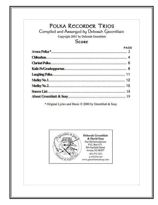 Polka Recorder Trios - Score Media Greenblatt & Seay