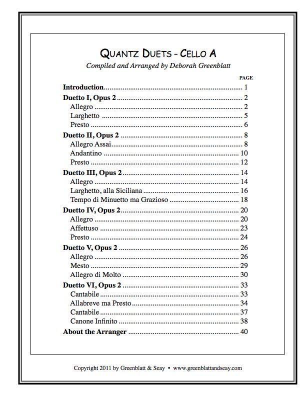 Quantz Duets - Cello A Media Greenblatt & Seay
