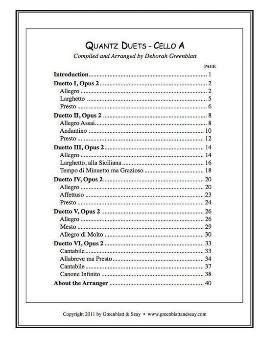 Quantz Duets - Cello A Media Greenblatt & Seay