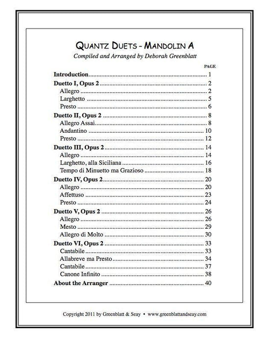 Quantz Duets - Mandolin A Media Greenblatt & Seay