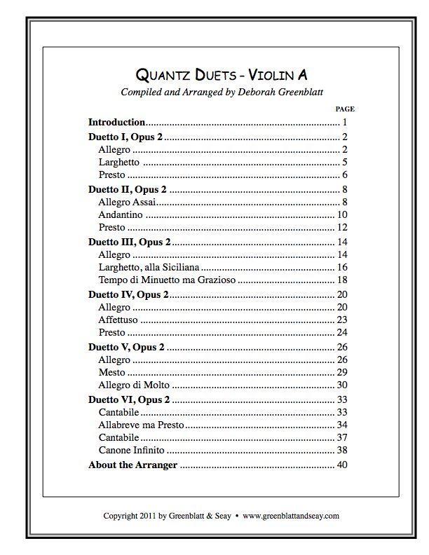 Quantz Duets - Violins A Media Greenblatt & Seay
