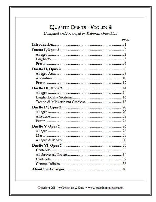 Quantz Duets - Violins B Media Greenblatt & Seay