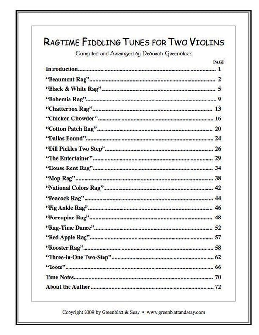 Ragtime Fiddling Tunes for Two Violins Media Greenblatt & Seay