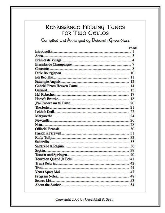 Renaissance Fiddling Tunes for Two Cellos Media Greenblatt & Seay