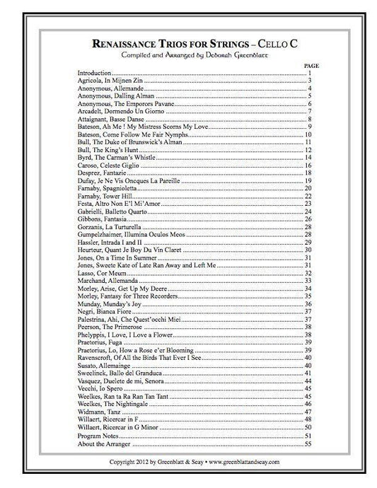 Renaissance Trios for Strings - Cello C Media Greenblatt & Seay