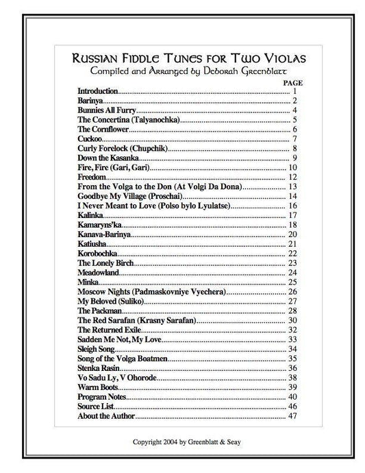 Russian Fiddle Tunes for Two Violas Media Greenblatt & Seay