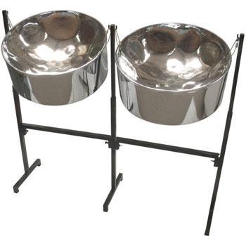 Double Second Pan, Chromed Finish, with double painted adjustable stand and sticks Steel Drums Lark in the Morning