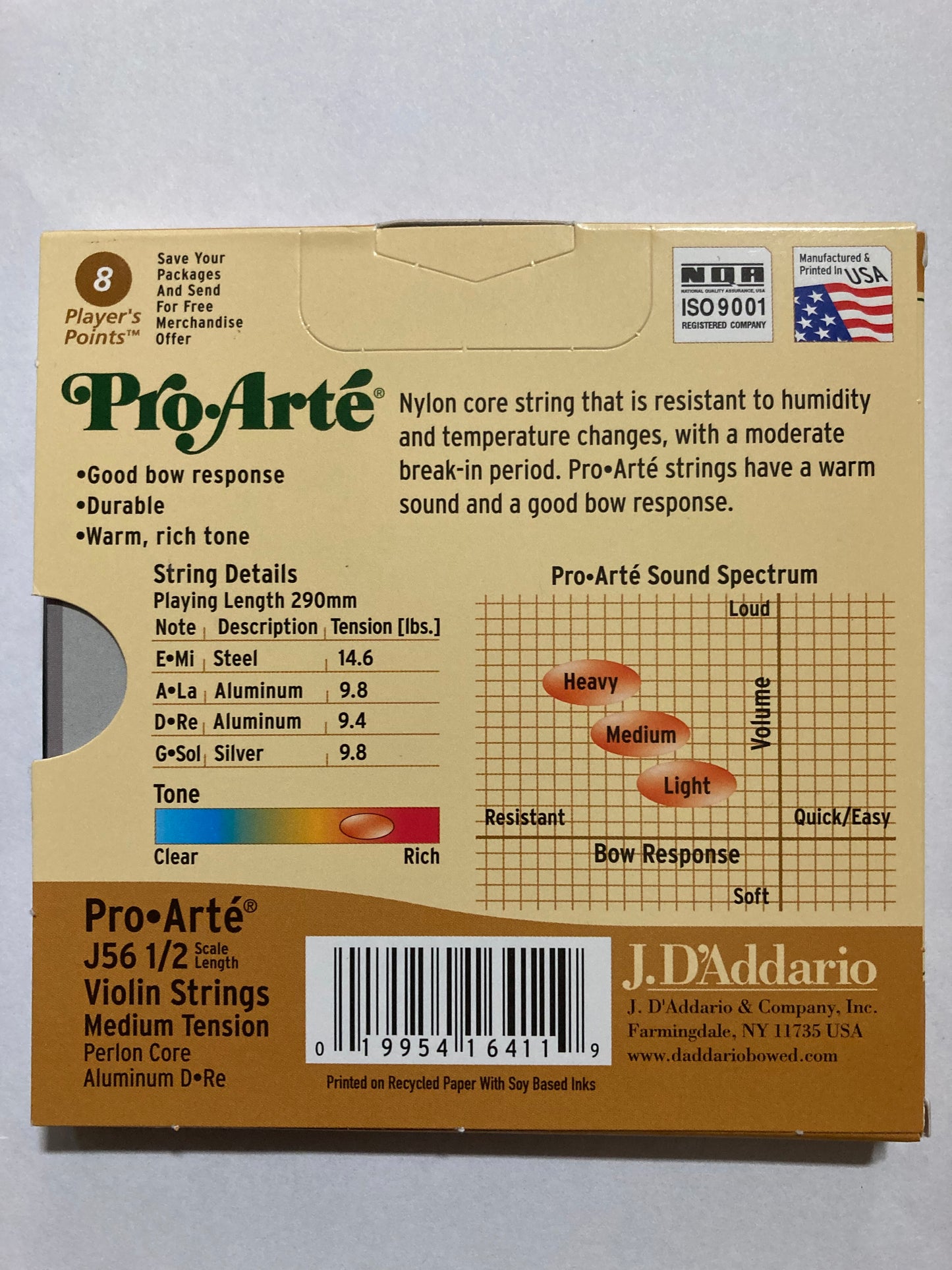 D'Addario Pro Arte Violin Strings, 1/2 size Medium Gauge Accessories_Strings D'Addario   