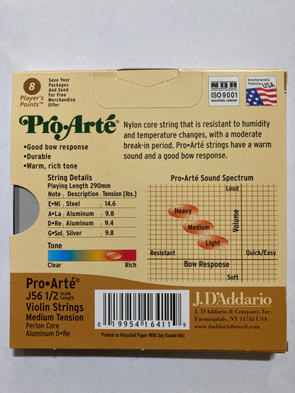 D'Addario Pro Arte Violin Strings, 1/2 size Medium Gauge Accessories_Strings D'Addario   