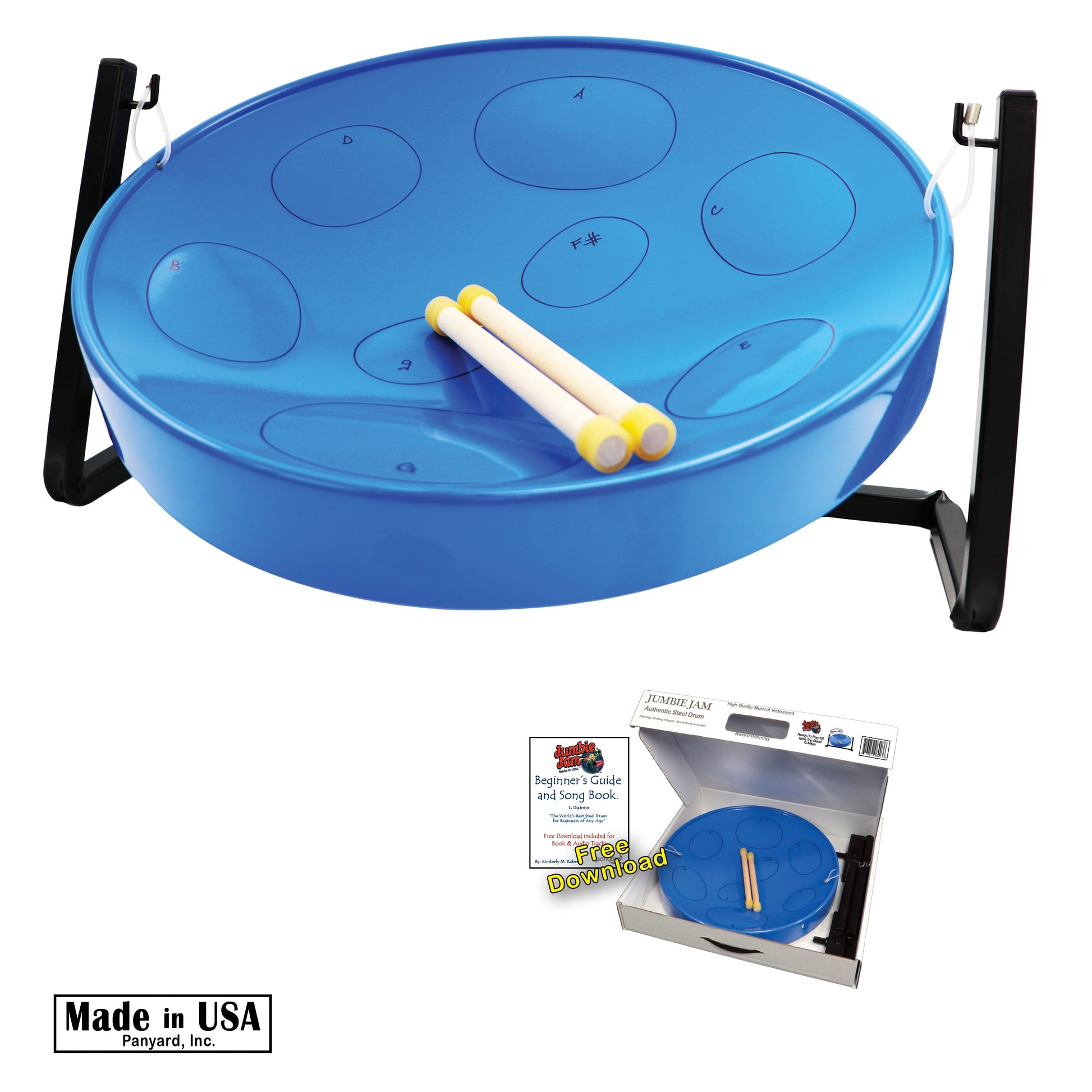 Panyard Jumbie Jam Steel Drum Ready-to-Play Kit with Table Top Stand (G Diatonic) Steel Drums Panyard Blue Pan  