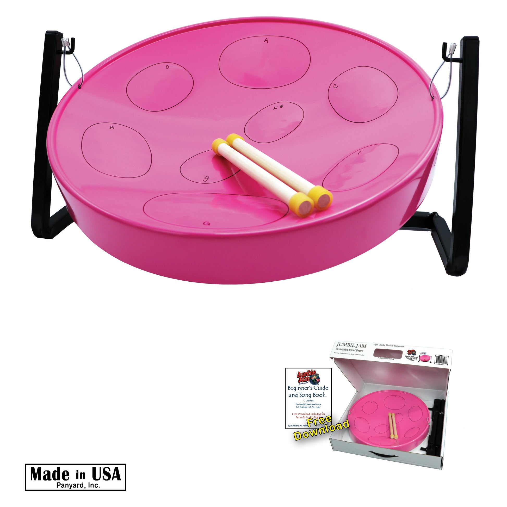Panyard Jumbie Jam Steel Drum Ready-to-Play Kit with Table Top Stand (G Diatonic) Steel Drums Panyard Pink Pan  
