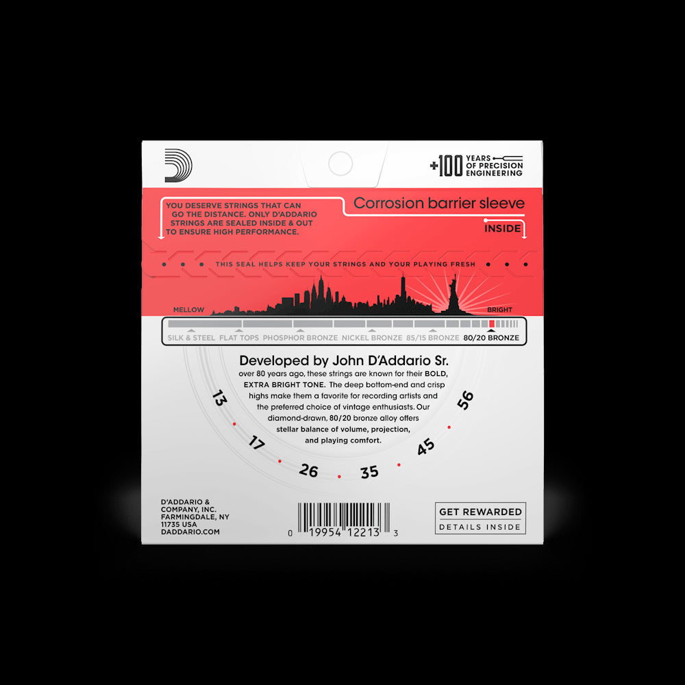 D'Addario EJ12 80/20 Bronze Acoustic Guitar Strings, Medium, 13-56 Accessories_Strings D'Addario   