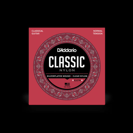 D'Addario Classical Guitar NORMAL TENSION Silver Plated Wrap, Nylon Core, Clear Student Nylon Trebles, EJ27N Accessories_Strings D'Addario   