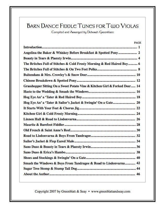 Barn Dance Fiddle Tunes for Two Violas Media Greenblatt & Seay   