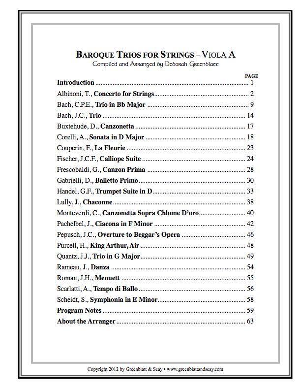 Baroque Trios for Strings - Viola A Media Greenblatt & Seay   