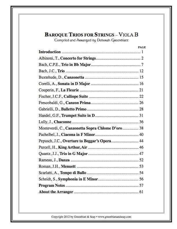 Baroque Trios for Strings - Viola B Media Greenblatt & Seay   