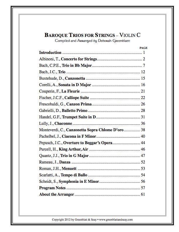Baroque Trios for Strings - Violin C Media Greenblatt & Seay   