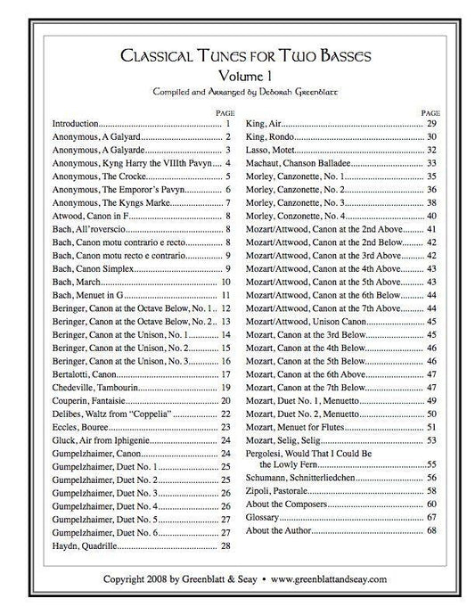 Classical Tunes for Two Basses, Volume 1 Media Greenblatt & Seay   