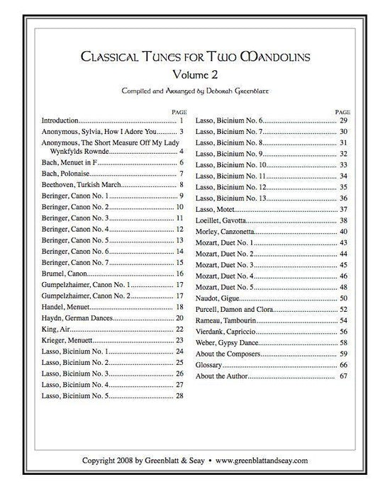Classical Tunes for Two Mandolins, Volume 2 Media Greenblatt & Seay   
