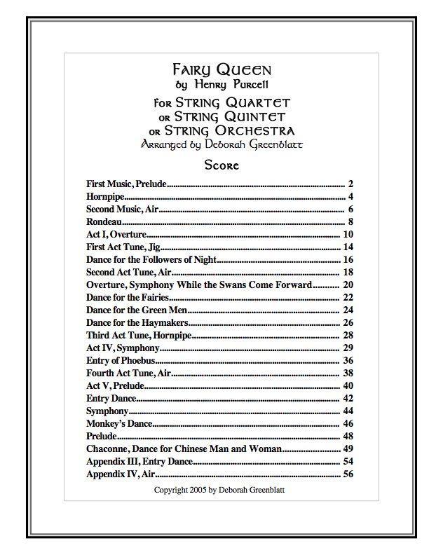 Fairy Queen by Henry Purcell - Score Media Greenblatt & Seay   