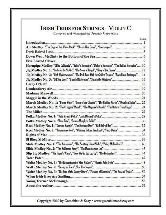 Irish Trios for Strings Violin C Media Greenblatt & Seay   