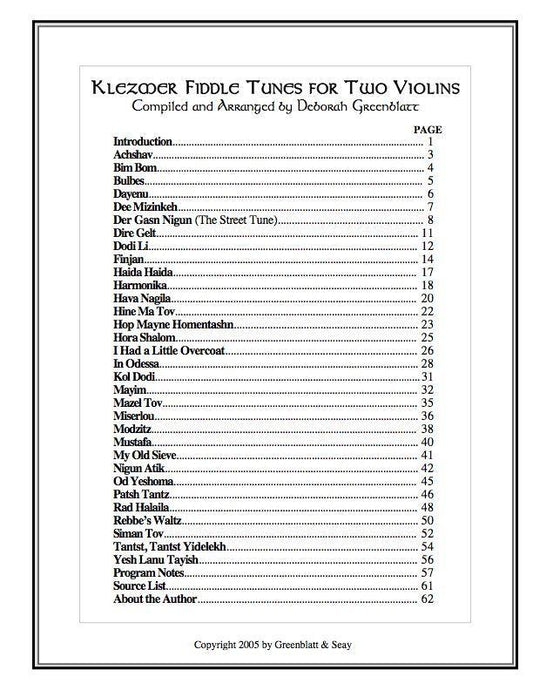 Klezmer Fiddle Tunes for Two Violins Media Greenblatt & Seay   