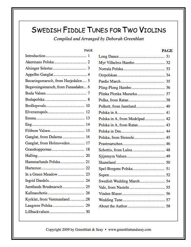 Swedish Fiddle Tunes for Two Violins Media Greenblatt & Seay   