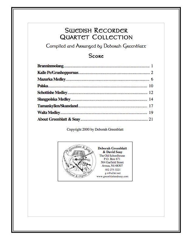 Swedish Recorder Quartet Collection - Score Media Greenblatt & Seay   